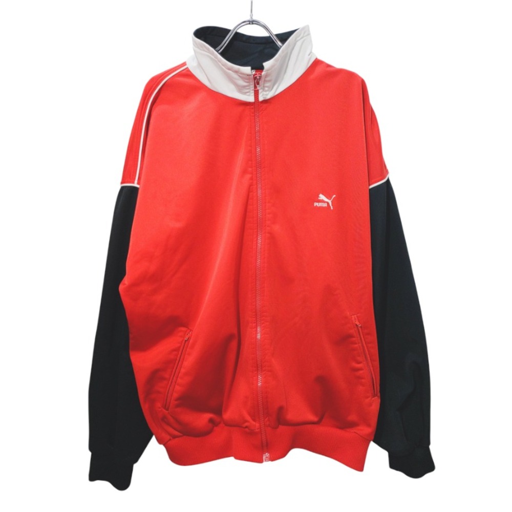 VTG 80/90's PUMA TRACK JACKET MMQ Red Black Colorblock FULL ZIP White Piping L